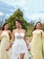 SHEIN Belle Chiffon Bridesmaid Dress With Halter Neck, Gathered Waist, Pleated Detail And Slight Fish Tail