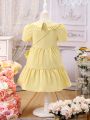 SHEIN Kids EVRYDAY Young Girl Sweet & Elegant Short Puffed Sleeve Holiday Dress