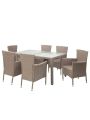 Merax Outdoor Wicker Dining Set, 7 Piece Patio Dinning Table Beige-Brown Wicker Furniture Seating (Beige Cushions)