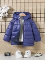 SHEIN Baby Boy 1pc Flap Pocket Raglan Sleeve Hooded Puffer Coat
