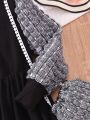 Tween Girl Contrast Tweed Sleeve Dress With Bag