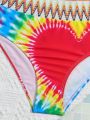 Girls' Tie Dye Heart Pattern Printed Swimsuit Set