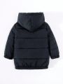 SHEIN Toddler Boys' Casual Comfortable Hooded Jacket With Padding, English Pattern And Scarf Set