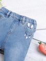 Baby Girls' Cartoon Print Elastic Slim Fit Jeans