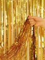 1pc Metallic Tassel Curtain, Gold Plastic Party Backdrop Decoration, For Party Decor