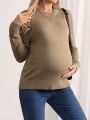 SHEIN Maternity Round Neck Solid Color Long Sleeve Sweater