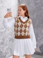 Teen Girls' V-Neck Diamond Pattern Sweater Vest