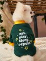 Debiesn 1pc Green And Yellow Color Block Cute Slogan & Pet Printed Warm Pet Hoodie Without Hat