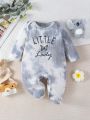SHEIN Baby Girl Gradient Color Letter & Butterfly Printed Long Sleeve Pajama
