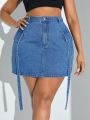SHEIN SXY Plus Size Women'S Cargo Denim Skirt With Pockets