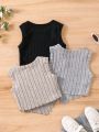 SHEIN Kids CHARMNG Girls' Round Neck Ribbed Knit Vest Tops, 3pcs