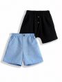 SHEIN Kids EVRYDAY Toddler Boys' 2pcs/set Casual Comfortable Button Decorated Woven Shorts