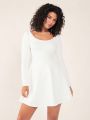 SHEIN BASICS Ladies' Solid Color Round Neck A-Line Dress