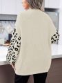 SHEIN Essnce Plus Size Leopard Print V-neck Drop Shoulder Sweater