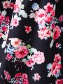 SHEIN Kids QTFun Girls' Gorgeous Floral Print Mesh Puff Sleeve Bubble Dress, For Tweens