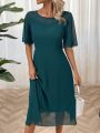 Women's Pure Color Backless Round Neck Casual Dress