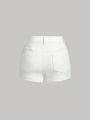 SHEIN Girls'(Big) Solid Color Simple Style Denim Shorts