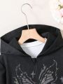 Girls' Hooded Zipper Long Sleeve Sweatshirt For Leisure And Sports Comfortable