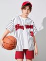 SHEIN Boys' Loose Fit Casual Printed Woven Shirt And Shorts Set, Summer