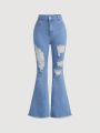 SHEIN Teen Girls' Distressed Flare Jeans