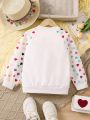SHEIN Kids EVRYDAY Young Girl's Colorful Heart Pattern Printed Fashionable Casual Sweatshirt For Autumn And Winter