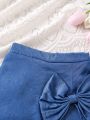 SHEIN Kids SUNSHNE Little Girls' Elastic Waist Skirt Pants With Big Bowknot