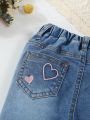 Baby Girl Heart Embroidery Flare Leg Jeans