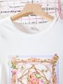 Teen Girls' Printed Short Sleeve T-Shirt And Casual Pants 2pcs/Set
