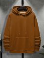 Men's Solid Color Hooded Long Sleeve Pullover Sweatshirt With Drawstring