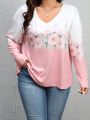 SHEIN LUNE Women's Plus Size Floral Print T-shirt