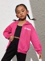 SHEIN Kids Cooltwn Young Girl's Sporty Street Style Star Pattern Zip-Up Hoodie