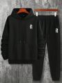 Men's Letter Print Drawstring Hoodie And Sweatpants Two Piece Set