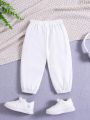 Baby Boy Winter White Thickened Plush Warm Sports Casual Daily Cute Bottoms