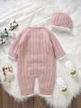 SHEIN Baby Boy Button Front Thermal Lined Knit Jumpsuit & Hat