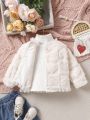 Baby Girls' Teddy Coat With Heart Pressed Flowers And Ruffle Details, Autumn And Winter