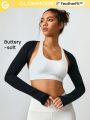 GLOWMODE FeatherFit™ Cropped Limitless Long Sleeve Tank Shrug Top With Thumbhole Low Impact Yoga Daily