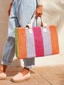 SHEIN VCAY Colorful Hollow Out Woven Women's Tote Bag,Straw Bag,Perfect For Summer Beach Travel Vacation,For Outdoor,Holiday