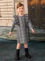 SHEIN Toddler Girls Plaid Print Ruffle Trim Dress