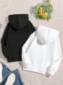 SHEIN Kids Y2Kool 2pcs/set Teenage Girls' Solid Hooded Fleece Sweatshirt