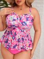 SHEIN Swim Vcay Plus Size Floral Printed Cami Strap Bikini Top