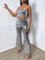 SHEIN SXY Ladies' Metallic Fabric Strapless Top And Pants Set