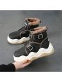 Women's Motorcycle Snow Boots, 2023 Winter, Warm, Short, Casual, Anti-slip, Thick-bottomed, Fashionable Ankle Boots With Wave Pattern And Fleece Lining