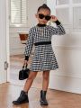 SHEIN Kids Cooltwn Little Girls' Houndstooth Pattern Sweater Dress