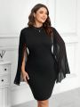 SHEIN Clasi Women's Plus Size Slim Fit Mesh Sleeve Patchwork Dress