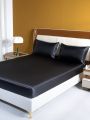 Plain Satin Fitted Sheet Set Without Filler, Black Simple Bedding Set For Bedroom
