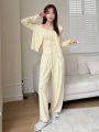 DAZY Solid Color Casual Comfortable Homewear Set With Pleats