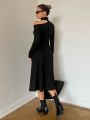 SHEIN Essnce Women'S Cutout Shoulder Stand Collar Dress