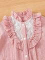 Baby Girls' Patchwork Lace Decorated Ruffle Trimmed Decorated Romper