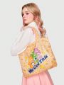 ROMWE X Care Bears Small Shopper Bag Cute Slogan Cartoon Bear Graphic For Shopping With 1pc Coin Purse