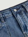SHEIN Tween Girls' Y2k Style Streetwear Elastic Slim Fit High Waisted Flared Jeans With Multi-Pocket Design
